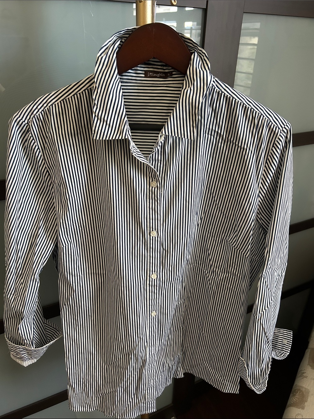 J. McLaughlin Navy & White Striped Button-Down Shirt